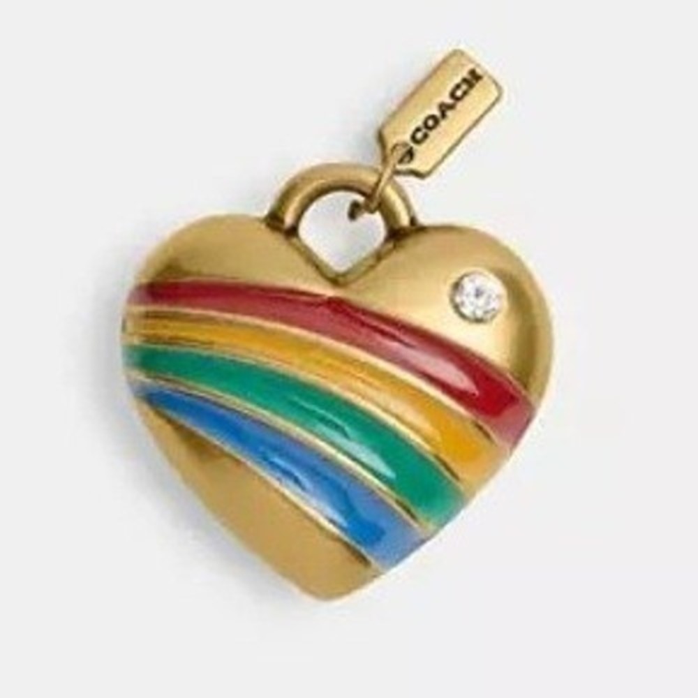 Coach DIY Heart Charm Keychain Women‎ Multicolor New Rainbow Enamel Stripe B4L38